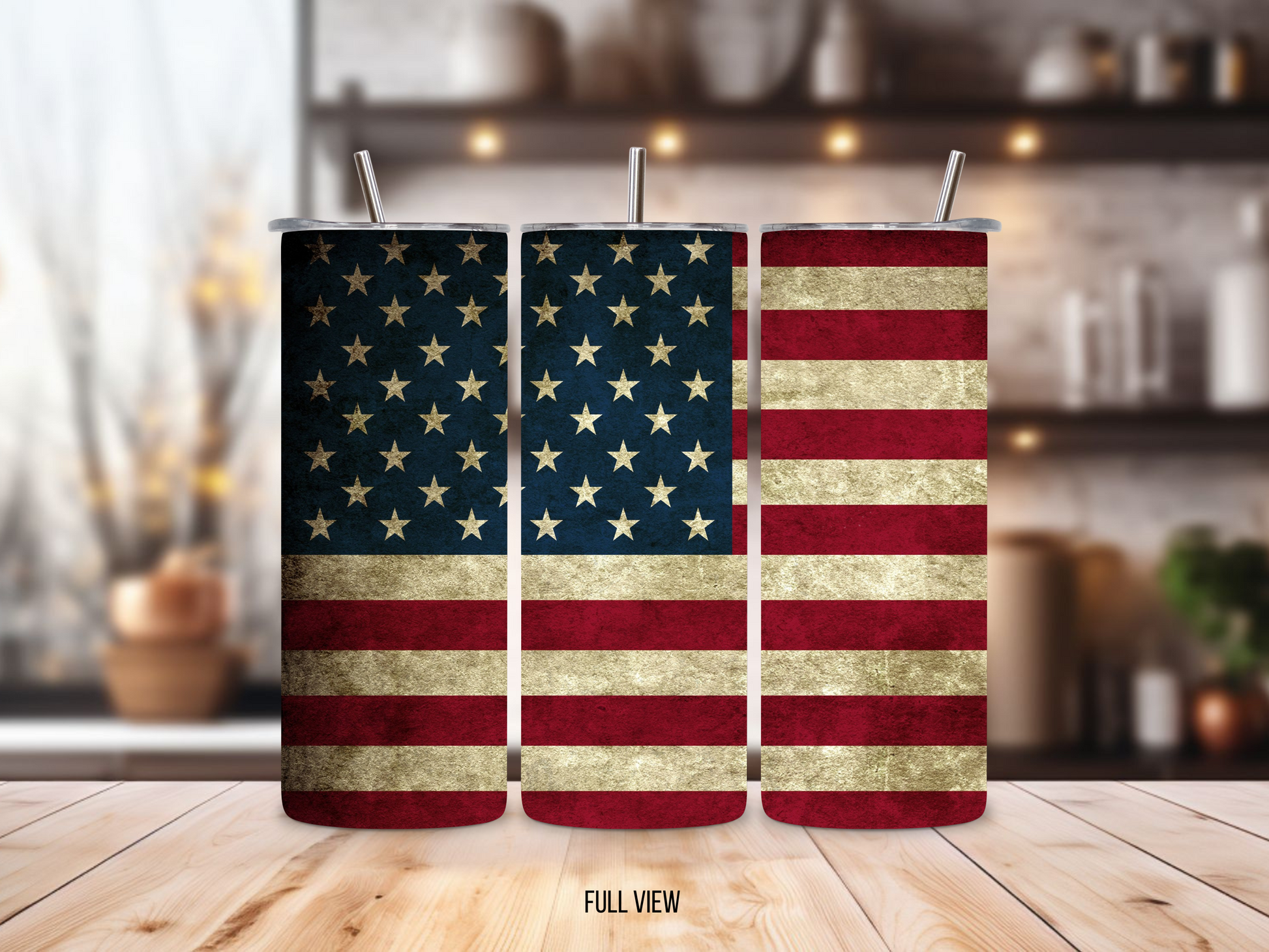 20oz stainless steel tumbler with a vintage American Flag design, perfectly sized for Starbucks Venti drinks. Features double-wall insulation to keep beverages hot for up to 6 hours and cold for up to 12 hours. Includes a spill-resistant lid and straw, ideal for travel. Eco-friendly, reusable, and easy to clean. Actual product color may vary from the images shown.