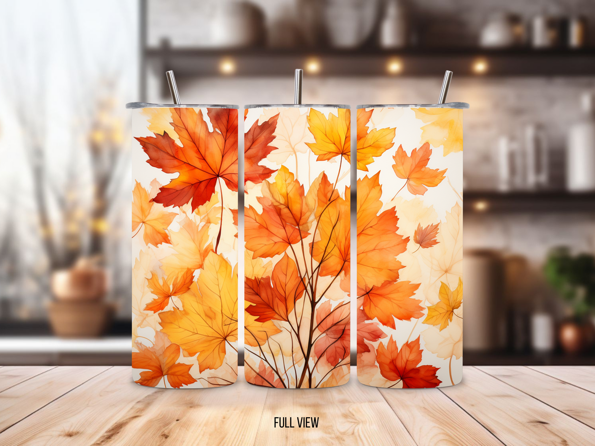 20oz stainless steel tumbler with a vibrant autumn leaves design, sized for Starbucks Venti drinks. Features double-wall insulation that keeps beverages hot for up to 6 hours and cold for up to 12 hours. Comes with a spill-resistant lid and straw, perfect for eco-friendly, reusable travel. Actual product color may vary from the images shown.