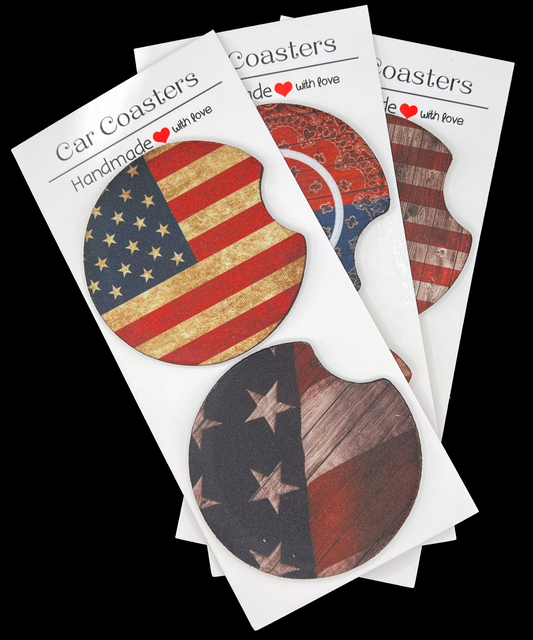 US Flag Car Cup Coasters [Pair]