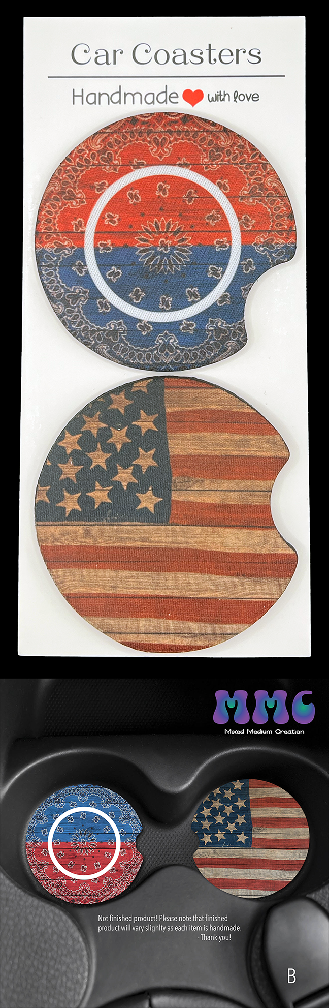 US Flag Car Cup Coasters [Pair]
