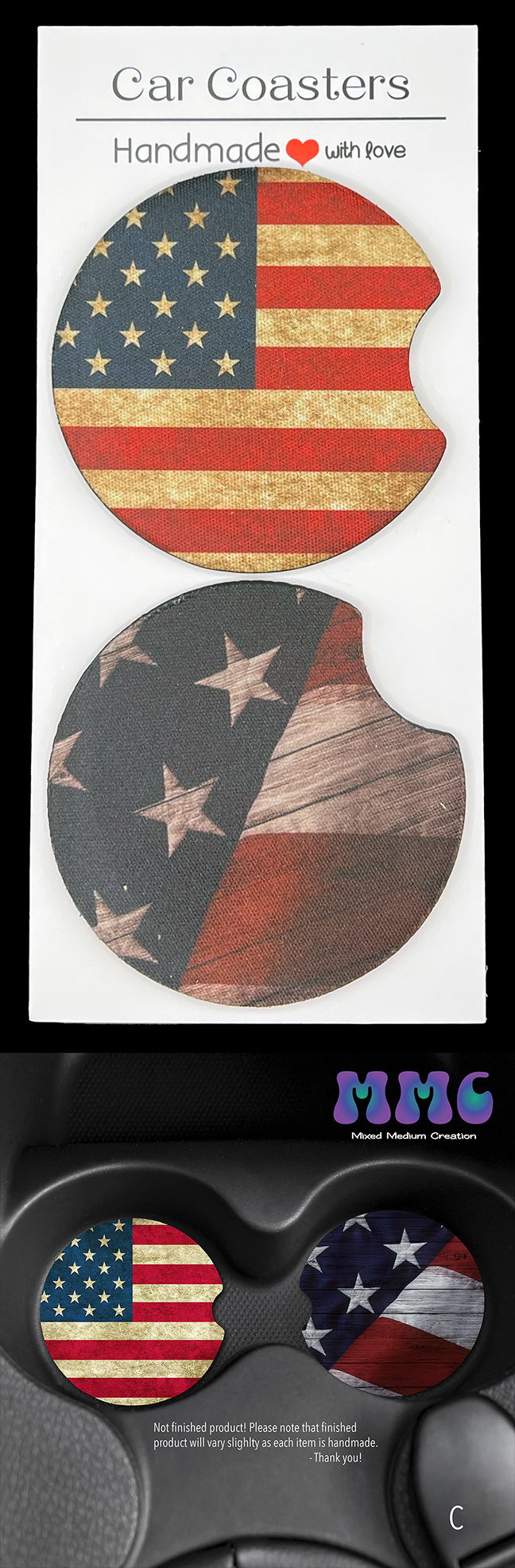 US Flag Car Cup Coasters [Pair]