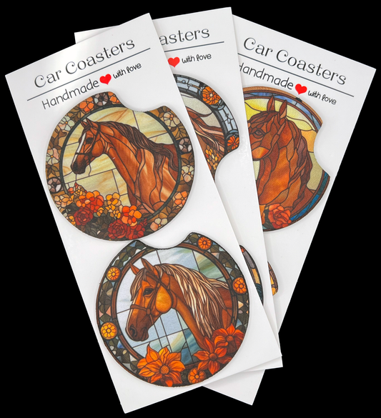 Stained Glass Horses Car Cup Coasters [Pair]