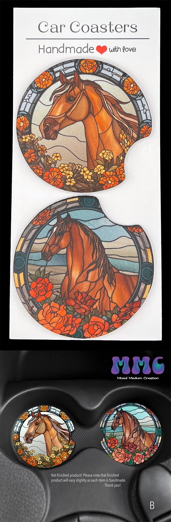 Stained Glass Horses Car Cup Coasters [Pair]