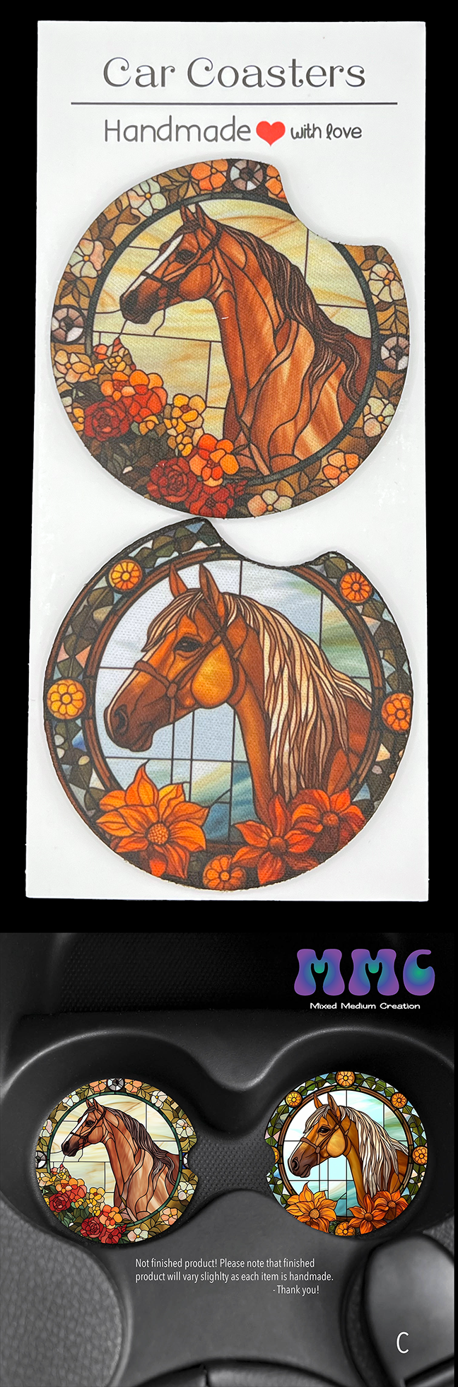 Stained Glass Horses Car Cup Coasters [Pair]