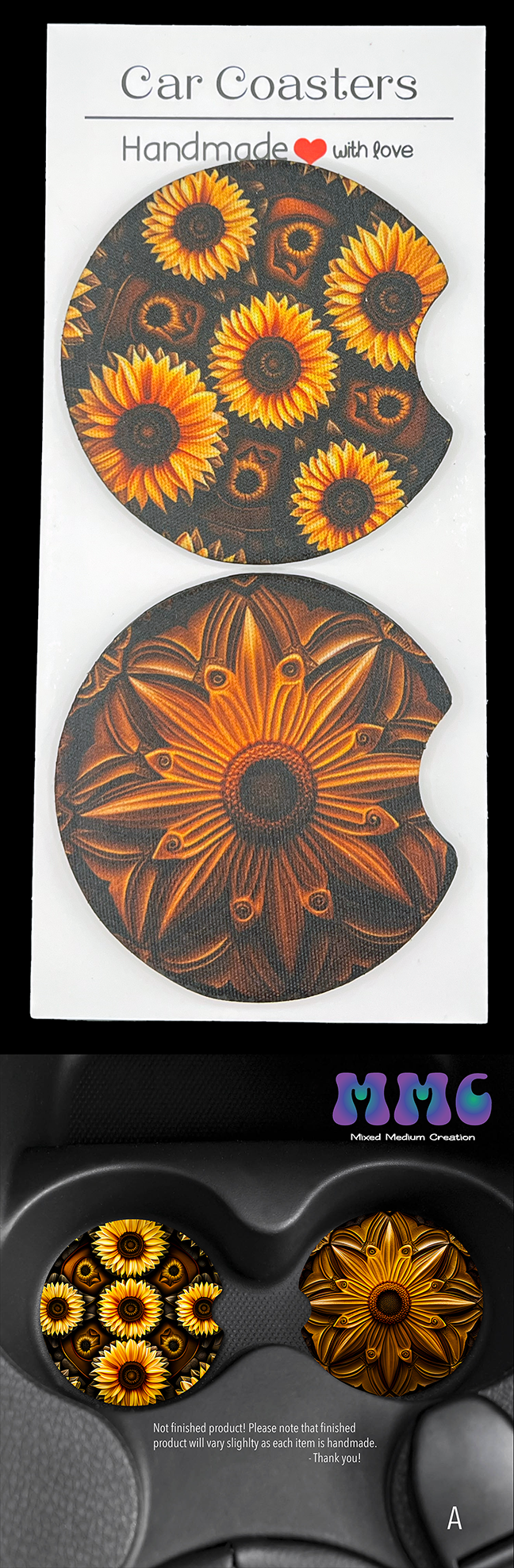 Sunflower Car Cup Coasters [Pair]
