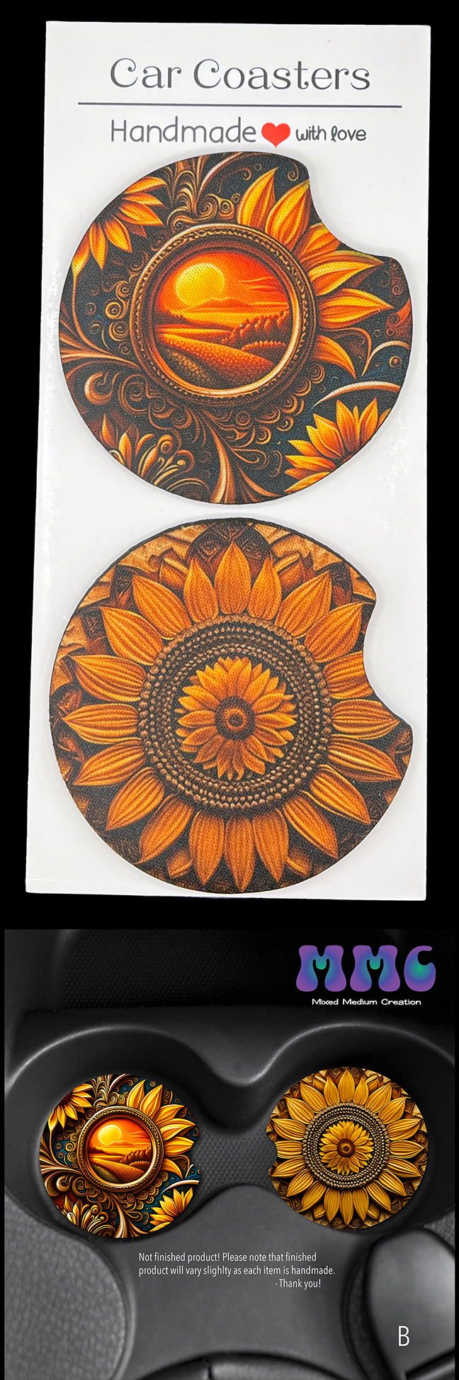 Sunflower Car Cup Coasters [Pair]