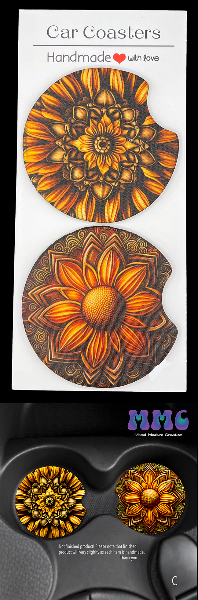 Sunflower Car Cup Coasters [Pair]