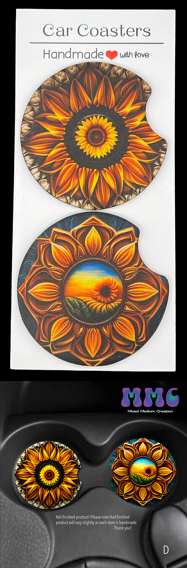 Sunflower Car Cup Coasters [Pair]