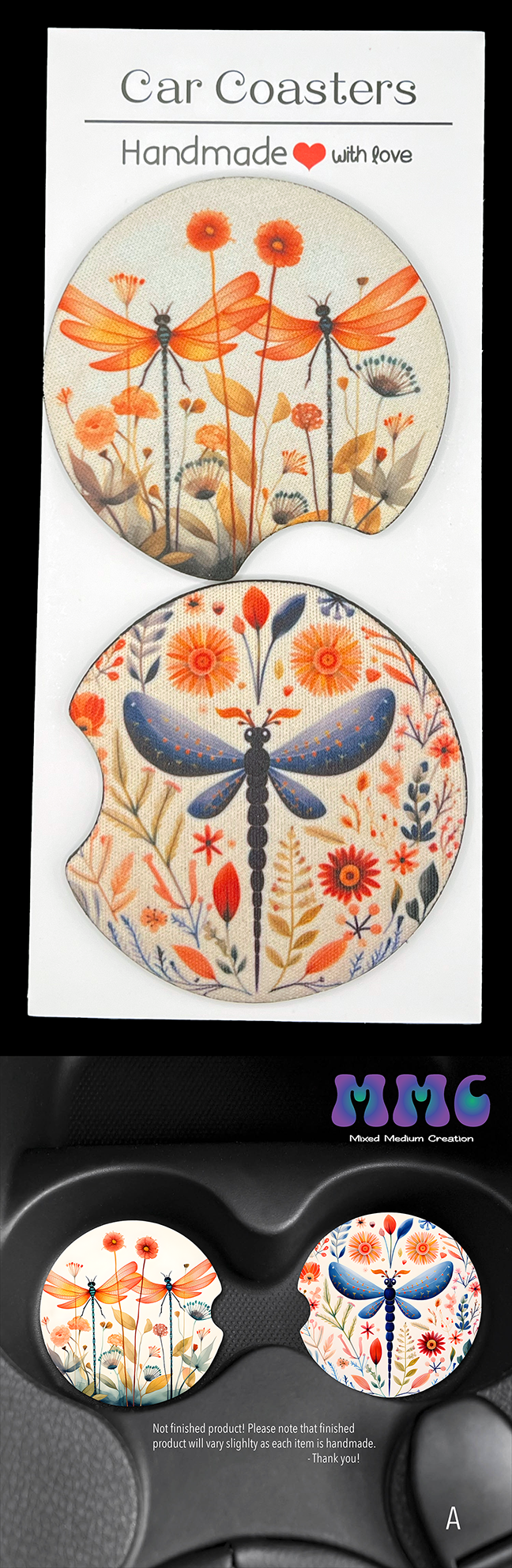 Dragonfly Car Cup Coasters [Pair]