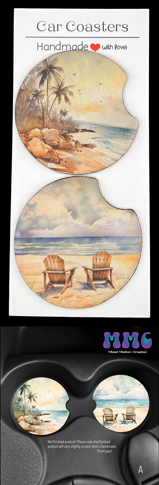 Beach Day Car Cup Coasters [Pair]