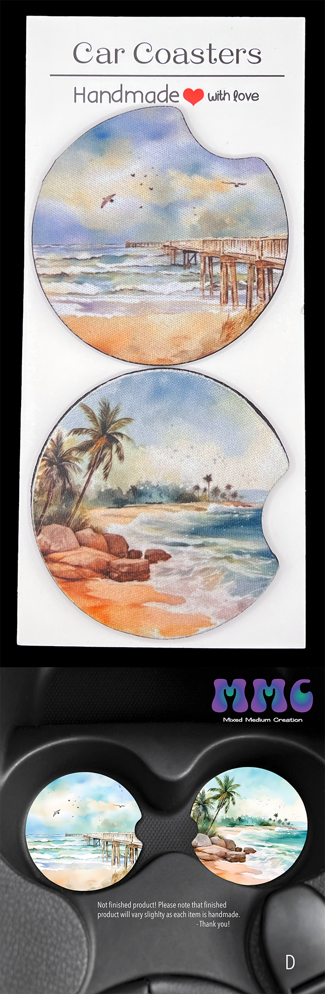 Beach Day Car Cup Coasters [Pair]