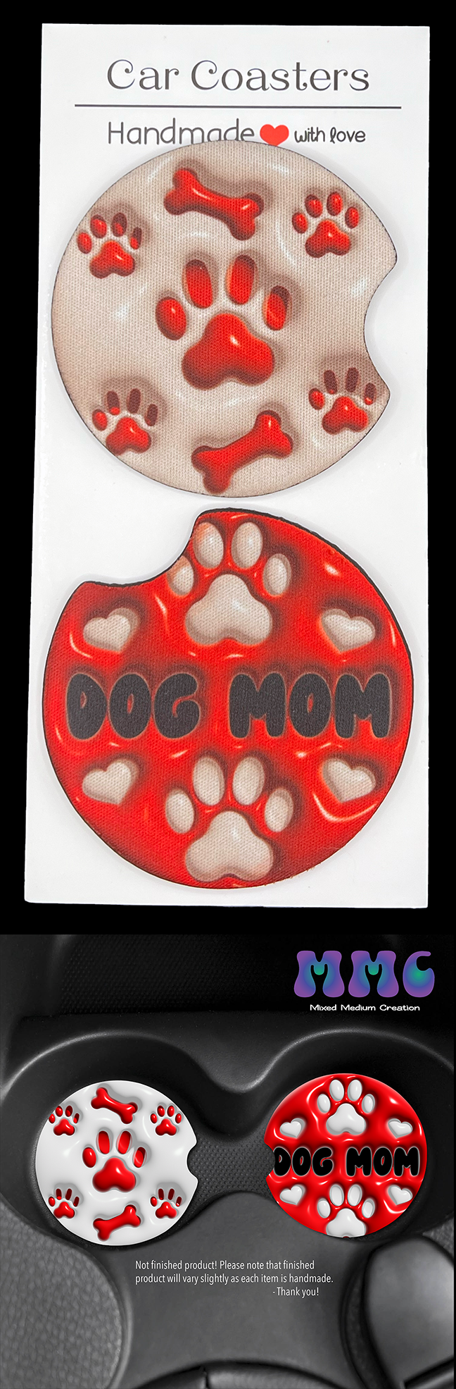 Dog Mom Car Cup Coasters [Pair]