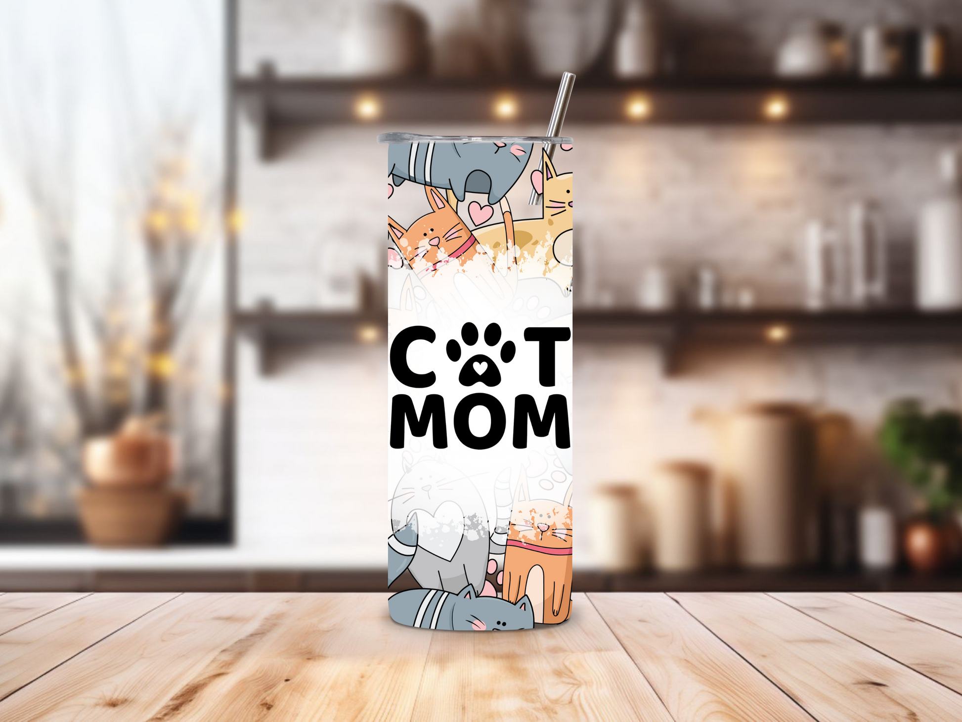20oz stainless steel tumbler with a cute ‘Cat Mom’ design, sized for Starbucks Venti drinks. Features playful cat illustrations and double-wall insulation to keep beverages hot for up to 6 hours and cold for up to 12 hours. Comes with a spill-resistant lid and straw. Eco-friendly and reusable. Actual product color may vary from the images shown.
