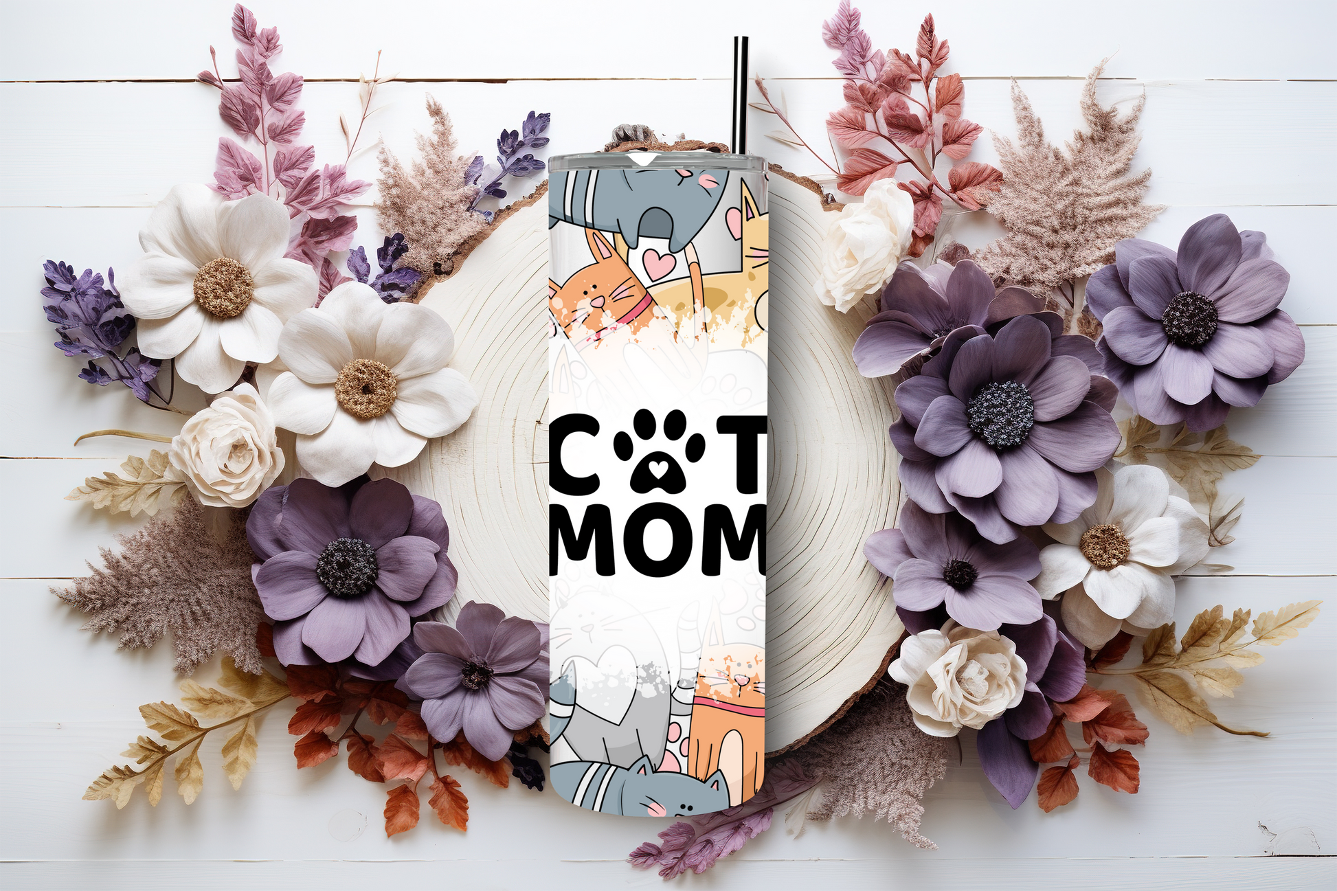 20oz stainless steel tumbler with a cute ‘Cat Mom’ design, sized for Starbucks Venti drinks. Features playful cat illustrations and double-wall insulation to keep beverages hot for up to 6 hours and cold for up to 12 hours. Comes with a spill-resistant lid and straw. Eco-friendly and reusable. Actual product color may vary from the images shown.