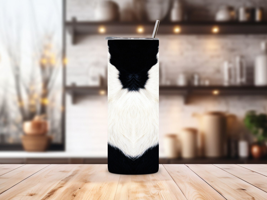 20oz stainless steel tumbler with a trendy black-and-white cow print, sized for Starbucks Venti drinks. Features double-wall insulation to keep beverages hot for up to 6 hours and cold for up to 12 hours. Comes with a spill-resistant lid and straw, perfect for eco-friendly, reusable travel. Actual product color may vary from the images shown.