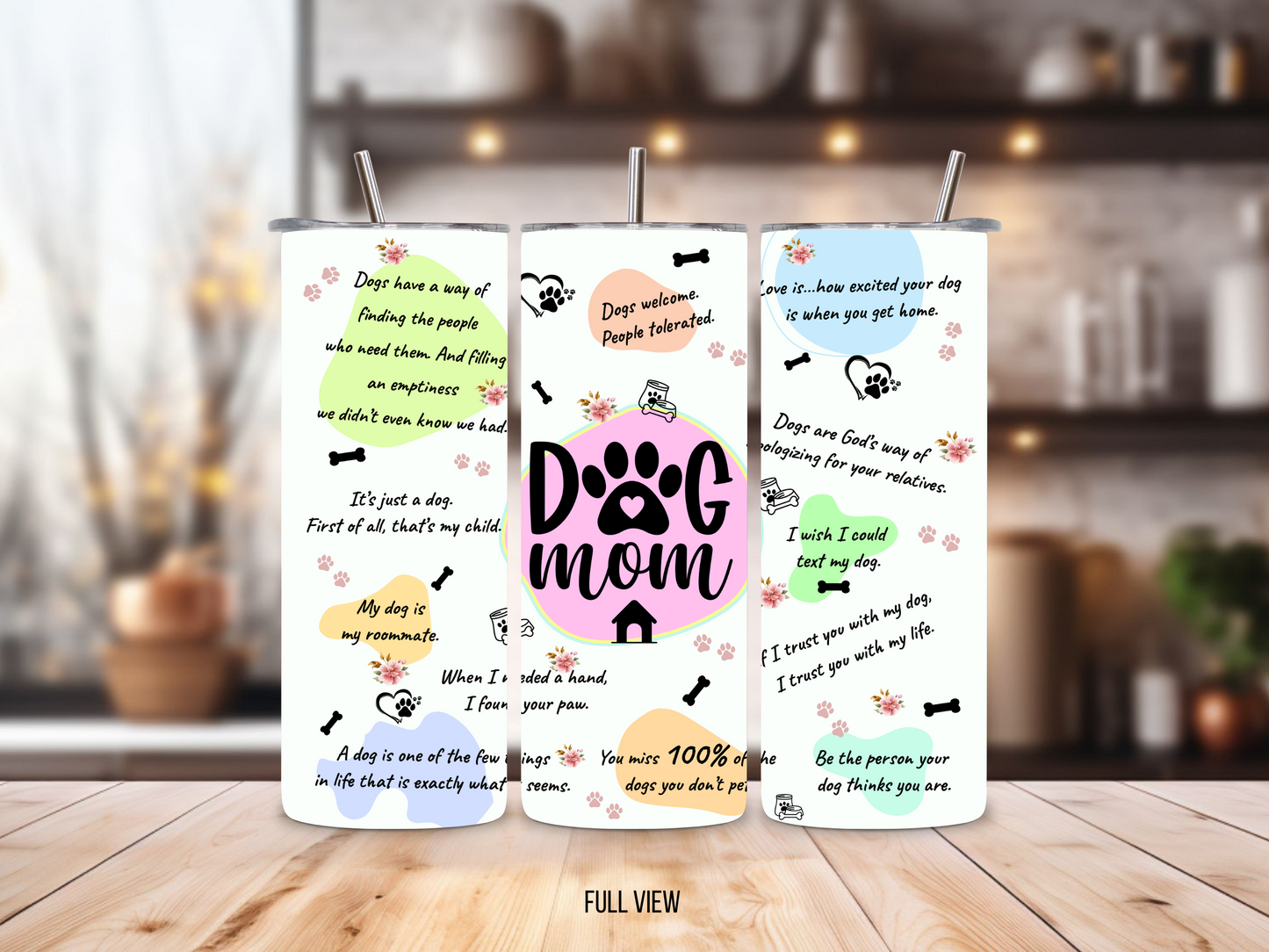 20oz stainless steel tumbler with a cute ‘Dog Mom’ design, sized for Starbucks Venti drinks. Features playful dog-themed quotes and paw prints with double-wall insulation to keep beverages hot for up to 6 hours and cold for up to 12 hours. Comes with a spill-resistant lid and straw. Eco-friendly and reusable. Actual product color may vary from the images shown.