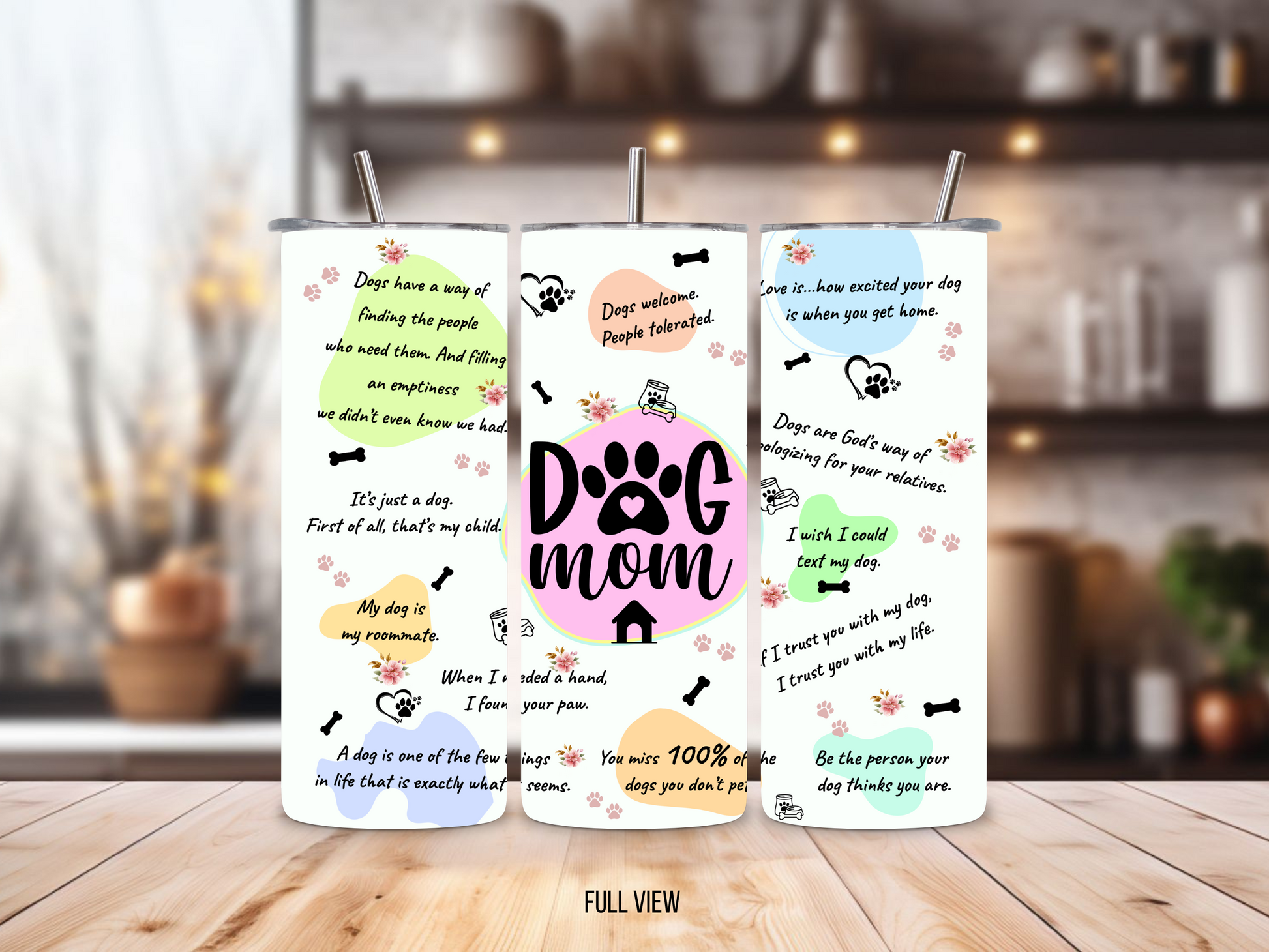 20oz stainless steel tumbler with a cute ‘Dog Mom’ design, sized for Starbucks Venti drinks. Features playful dog-themed quotes and paw prints with double-wall insulation to keep beverages hot for up to 6 hours and cold for up to 12 hours. Comes with a spill-resistant lid and straw. Eco-friendly and reusable. Actual product color may vary from the images shown.