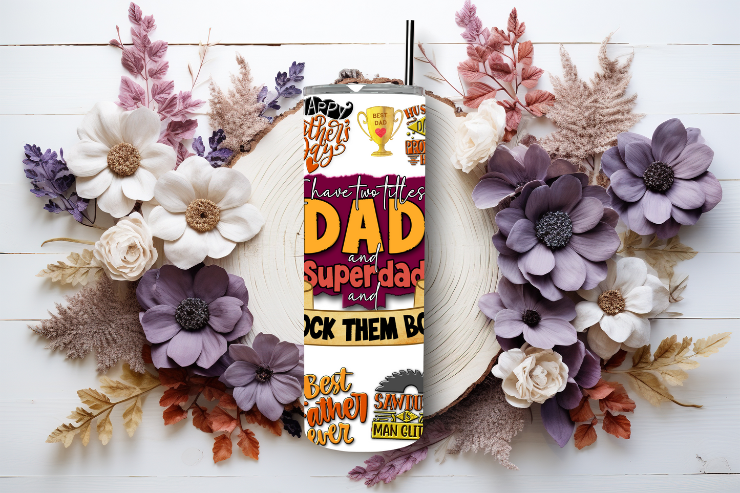 20oz stainless steel tumbler with a fun Father’s Day design, sized for Starbucks Venti drinks. Features playful dad-themed quotes and illustrations with double-wall insulation to keep beverages hot for up to 6 hours and cold for up to 12 hours. Comes with a spill-resistant lid and straw. Eco-friendly and reusable. Actual product color may vary from the images shown.