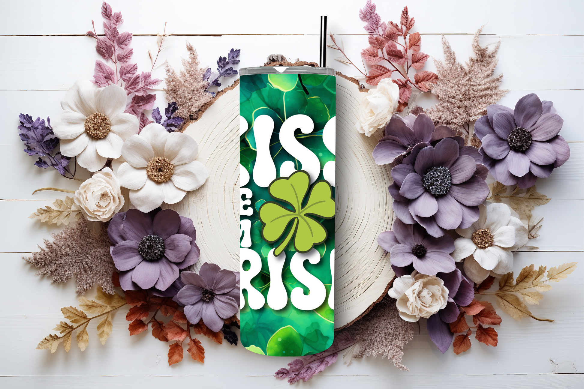 20oz stainless steel tumbler featuring a vibrant ‘Kiss Me I’m Irish’ design with shamrocks. Sized for Starbucks Venti drinks, it offers double-wall insulation to keep beverages hot for up to 6 hours and cold for up to 12 hours. Includes a spill-resistant lid and straw. Eco-friendly and reusable. Actual product color may vary from the images shown.