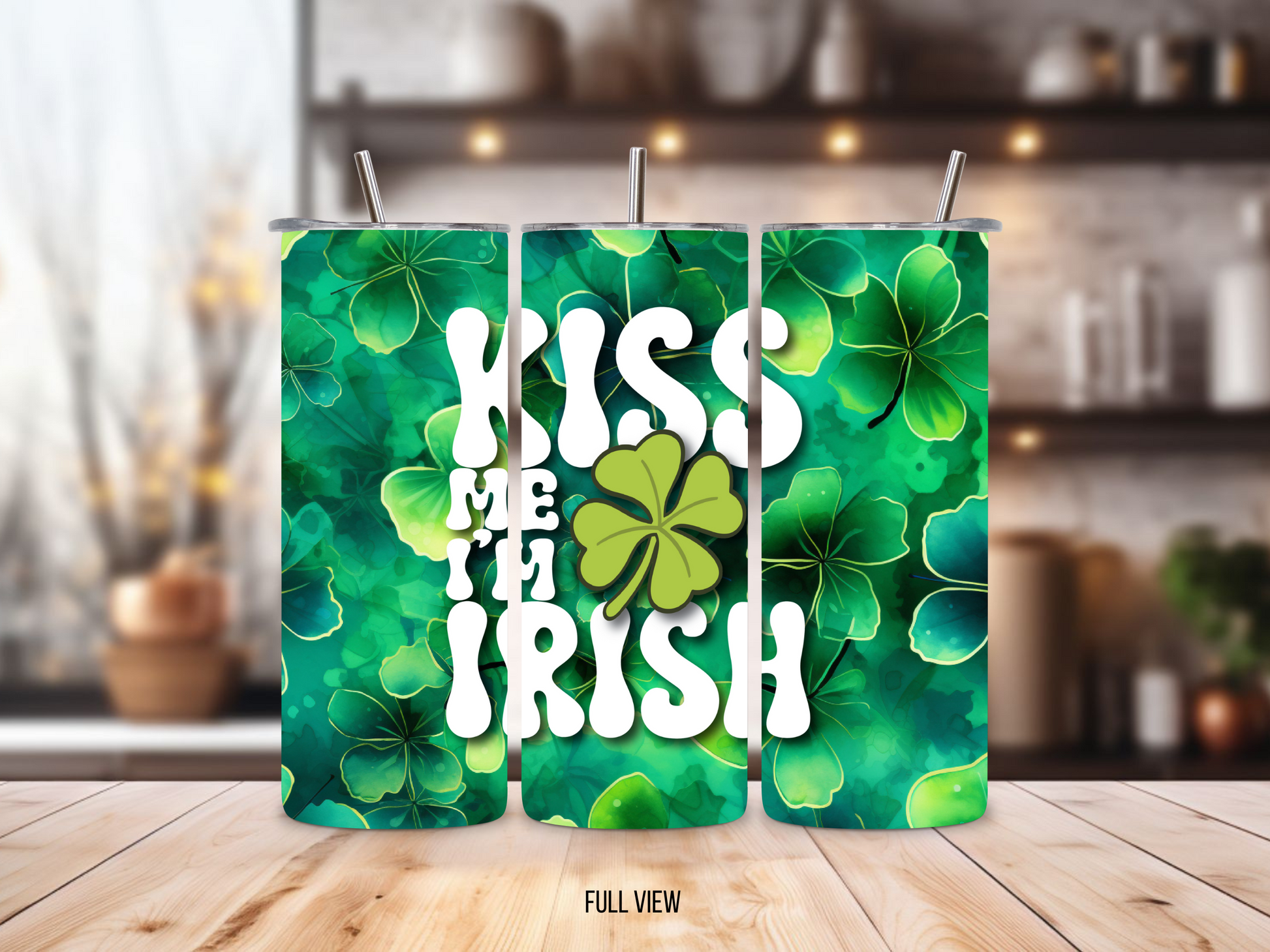 20oz stainless steel tumbler featuring a vibrant ‘Kiss Me I’m Irish’ design with shamrocks. Sized for Starbucks Venti drinks, it offers double-wall insulation to keep beverages hot for up to 6 hours and cold for up to 12 hours. Includes a spill-resistant lid and straw. Eco-friendly and reusable. Actual product color may vary from the images shown.