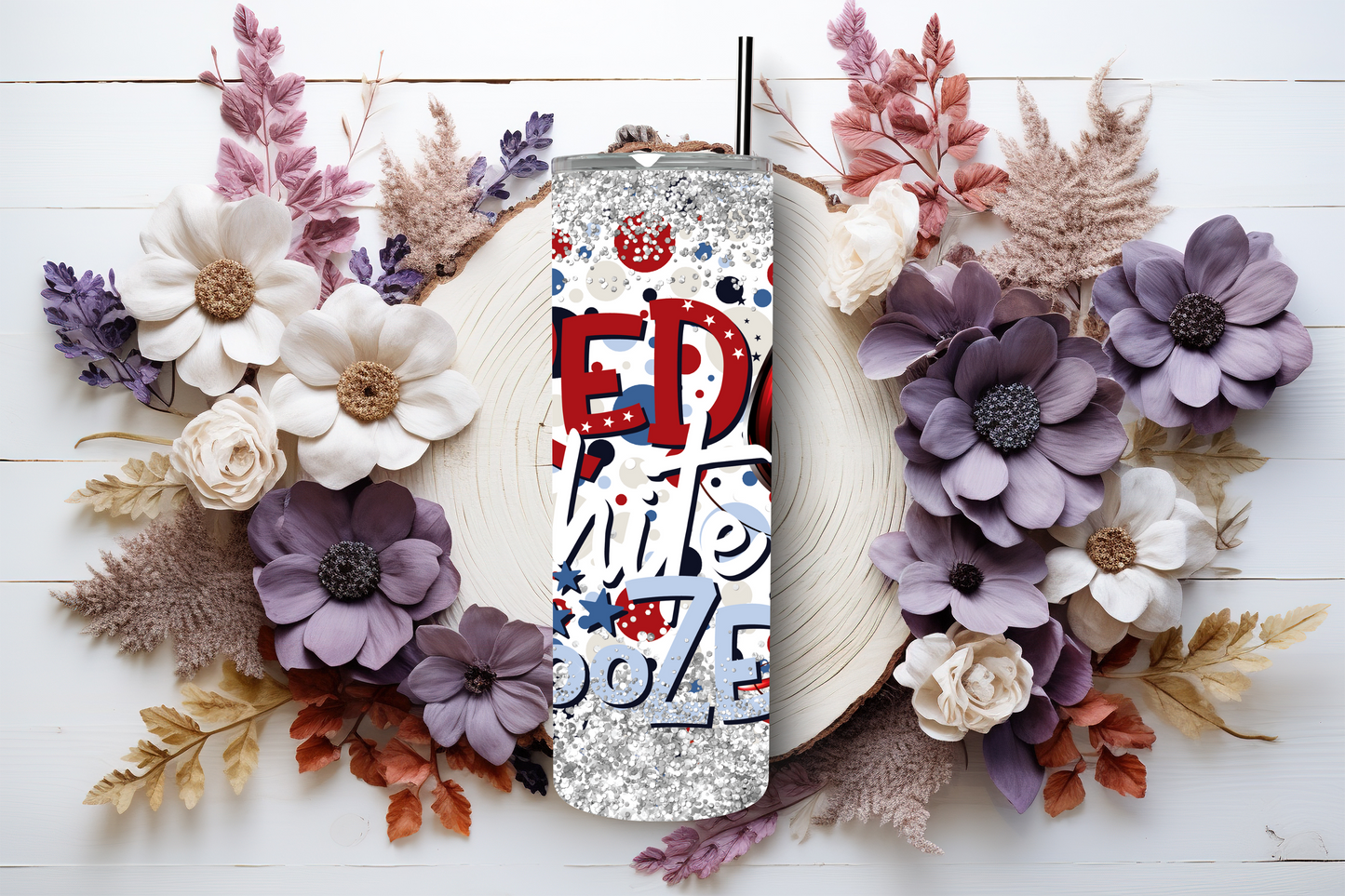 20oz stainless steel tumbler featuring a fun ‘Red White Boozed’ design with patriotic red, white, and blue colors, fireworks, and wine glass accents. Sized for Starbucks Venti drinks, it offers double-wall insulation to keep beverages hot for up to 6 hours and cold for up to 12 hours. Includes a spill-resistant lid and straw. Eco-friendly and reusable. Actual product color may vary from the images shown.​