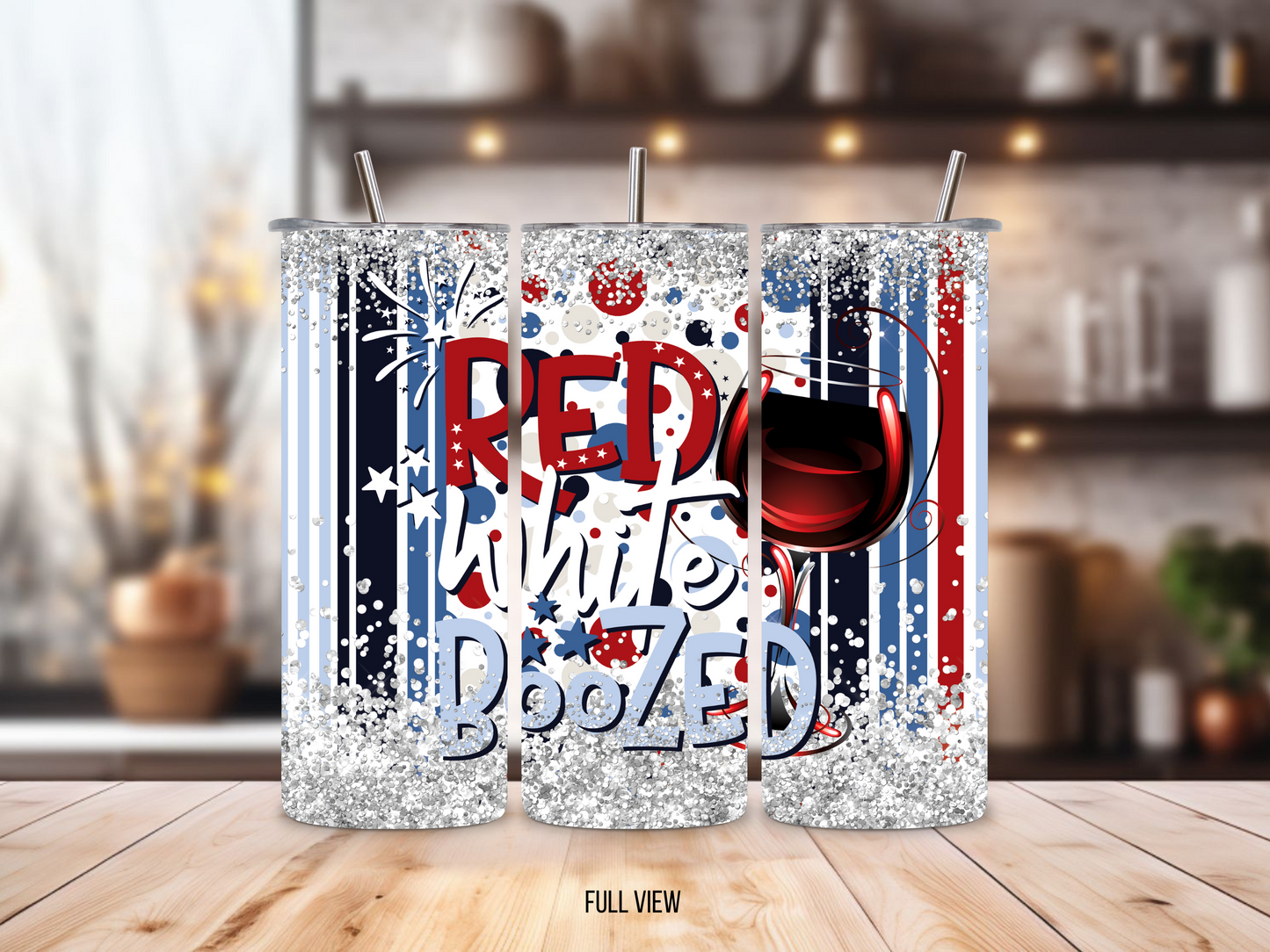 20oz stainless steel tumbler featuring a fun ‘Red White Boozed’ design with patriotic red, white, and blue colors, fireworks, and wine glass accents. Sized for Starbucks Venti drinks, it offers double-wall insulation to keep beverages hot for up to 6 hours and cold for up to 12 hours. Includes a spill-resistant lid and straw. Eco-friendly and reusable. Actual product color may vary from the images shown.​