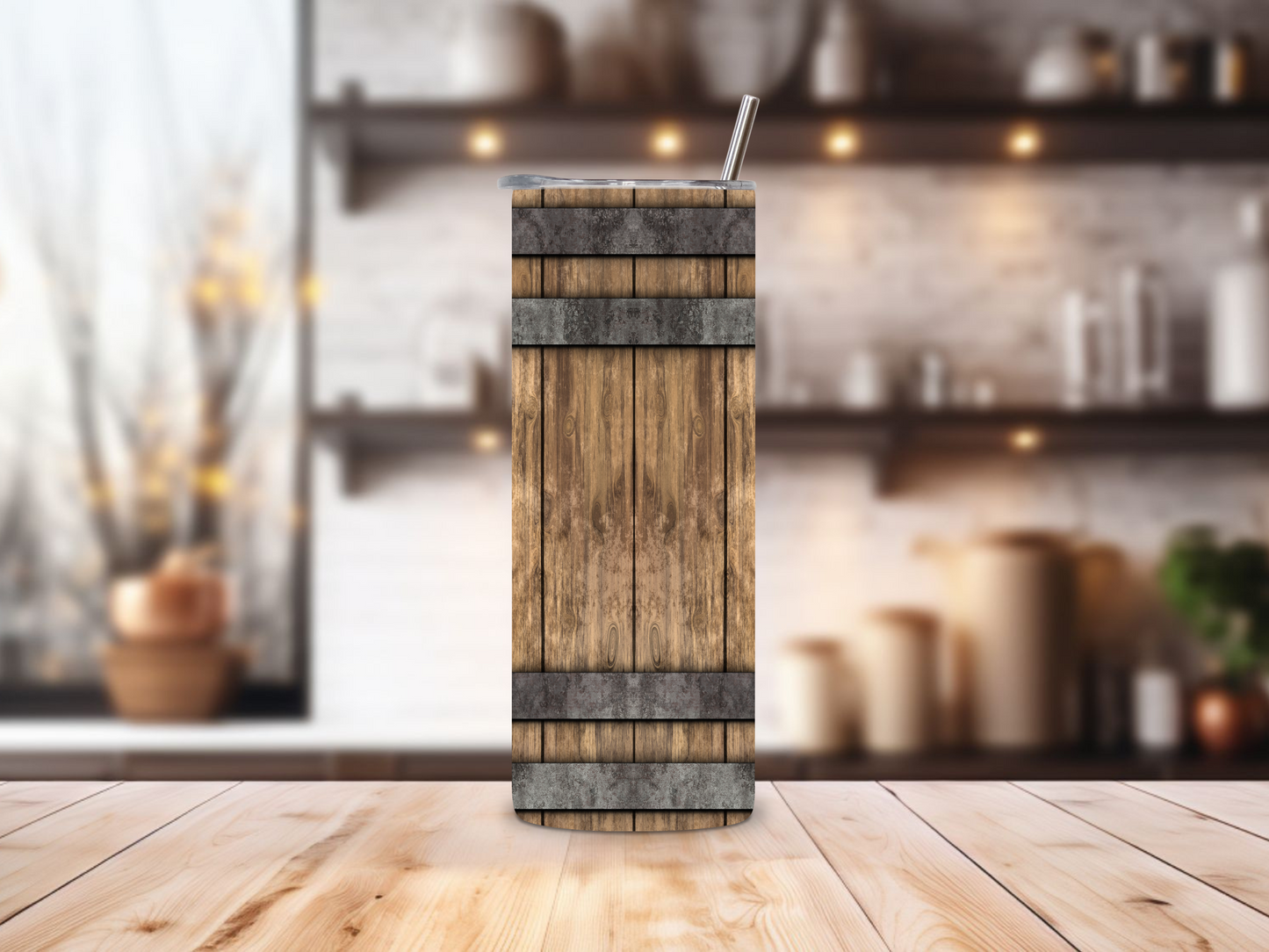 20oz stainless steel tumbler featuring a rustic ‘Wood Barrel’ design. Sized for Starbucks Venti drinks, it offers double-wall insulation to keep beverages hot for up to 6 hours and cold for up to 12 hours. Comes with a spill-resistant lid and straw. Eco-friendly and reusable. Actual product color may vary from the images shown.