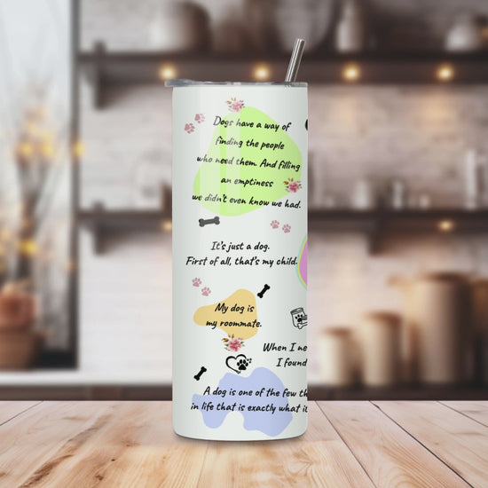 20oz stainless steel tumbler with a cute ‘Dog Mom’ design, sized for Starbucks Venti drinks. Features playful dog-themed quotes and paw prints with double-wall insulation to keep beverages hot for up to 6 hours and cold for up to 12 hours. Comes with a spill-resistant lid and straw. Eco-friendly and reusable. Actual product color may vary from the images shown.